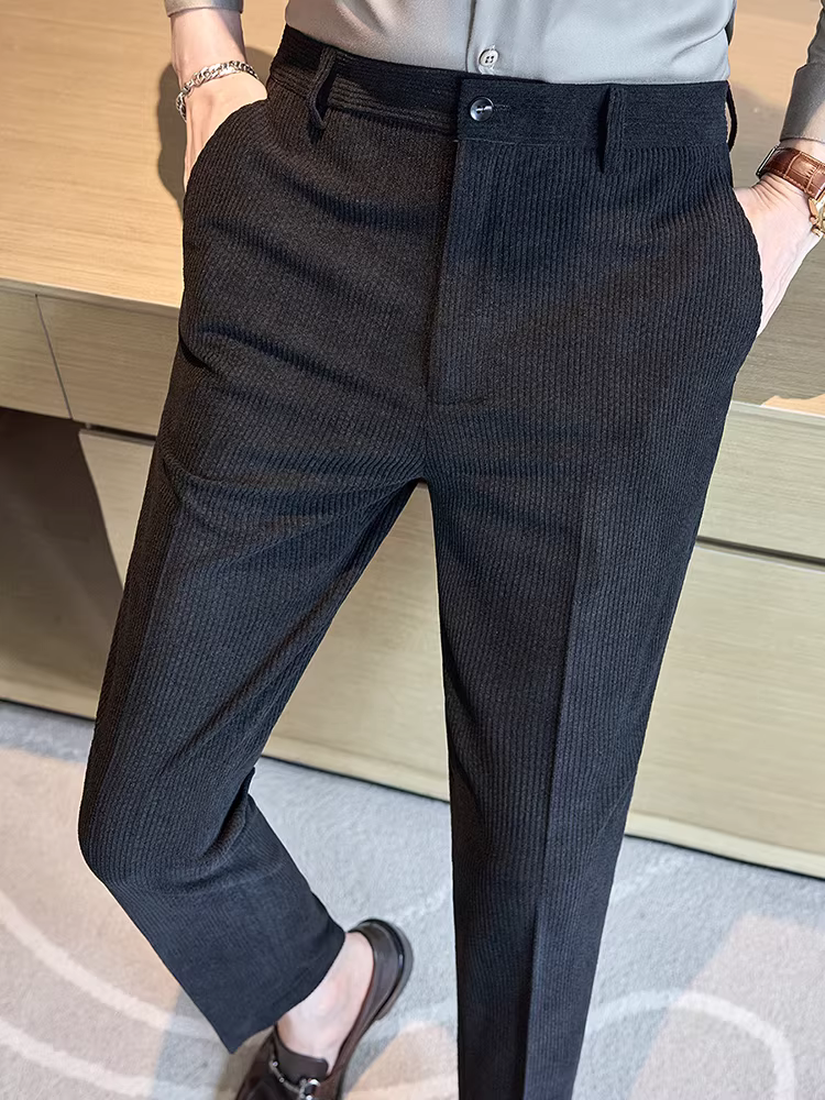 Quần âu nam chất liệu corduroy, quần dày dặn mặc thường ngày mùa thu đông, quần âu công sở cao cấp dáng ôm vừa vặn thời thượng đa năng