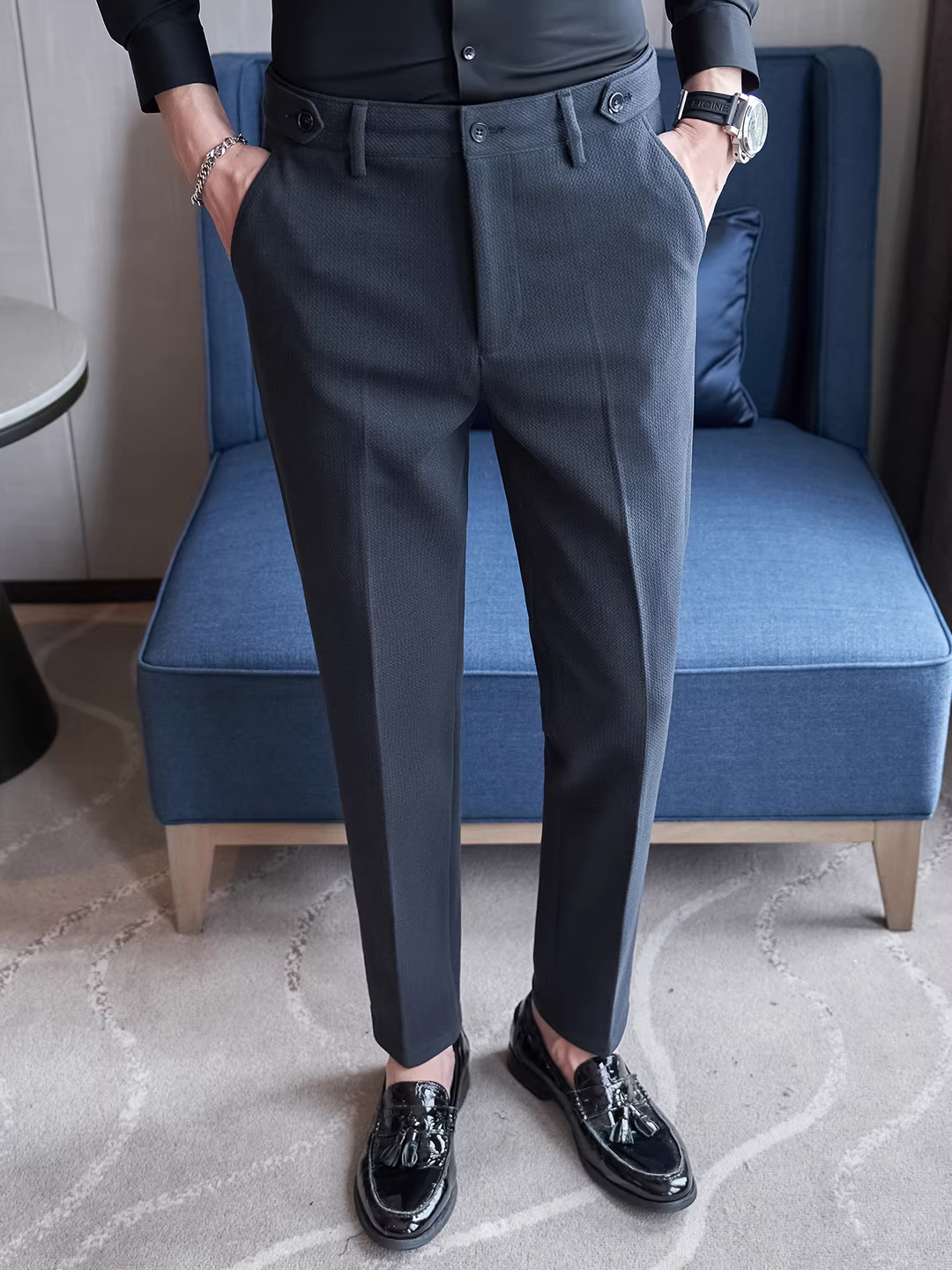 Quần âu nam len dày mùa thu đông 2025 kiểu dáng mới ôm body, chất liệu cứng cáp, quần dài công sở chống nhăn