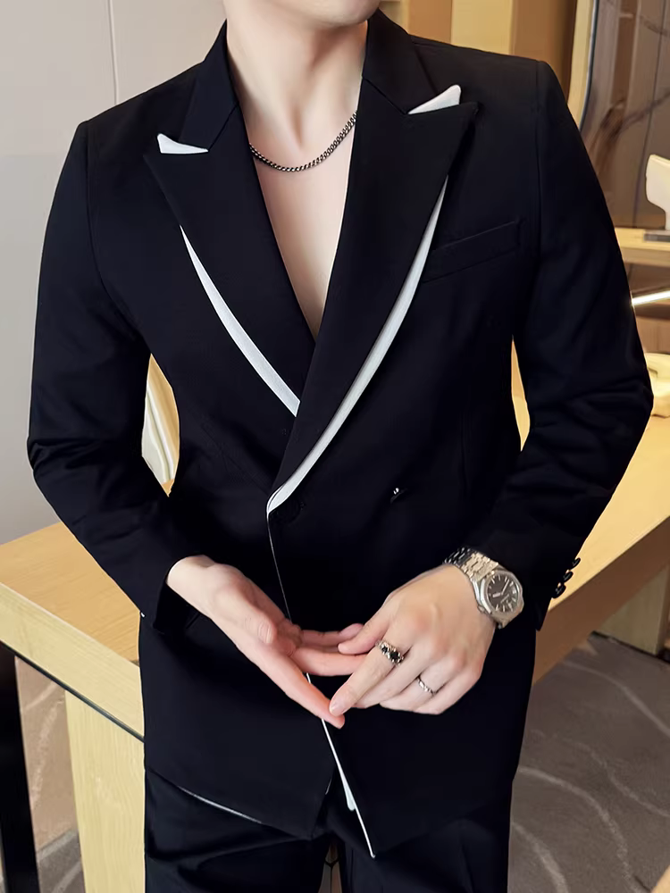 Lyocell Tencel len cổ áo hai lớp phù hợp với áo khoác nam mùa xuân hè mới bộ đồ công sở thông thường hai mảnh