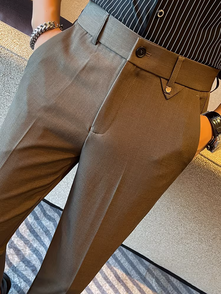 Quần âu nam chín phần, chất liệu cao cấp, thích hợp cho trang phục công sở lịch sự, đa năng, thời trang, hợp xu hướng, phong cách Anh, kiểu dáng thanh lịch, ôm dáng, quần âu ống côn.