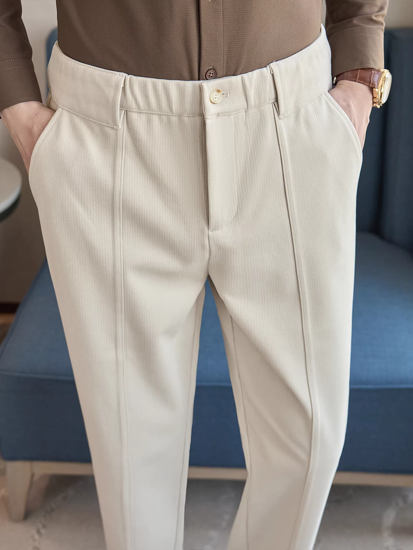 Quần tây nam mùa thu đông chất liệu len, cao cấp, thiết kế lưng thun, hợp thời trang, đa năng, kiểu dáng công sở lịch lãm