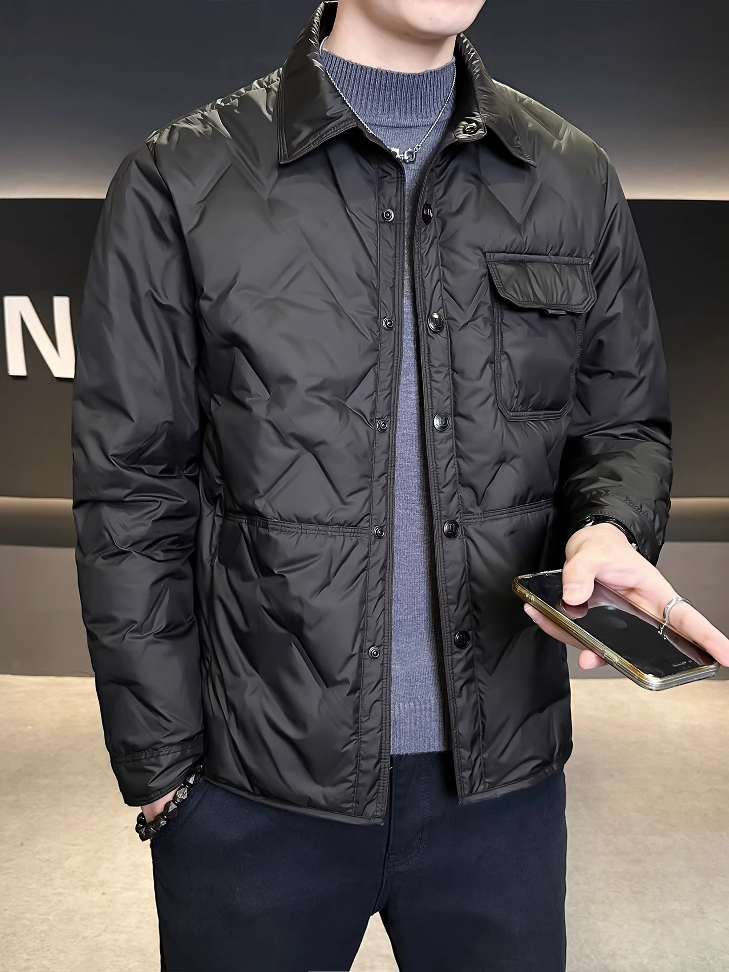 Áo khoác phao nhẹ cổ áo sơ mi chất lượng cao tiêu chuẩn quốc gia 90%, dành cho nam, kiểu mới mùa đông 2025, áo khoác ngắn cao cấp.