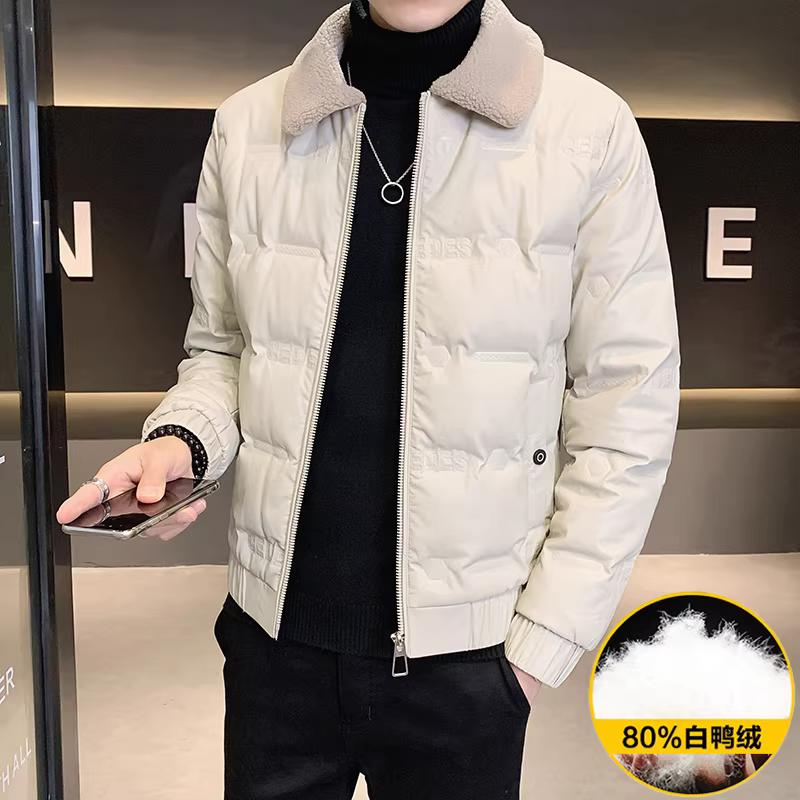 Áo khoác phao nam mùa đông có cổ lông, chất liệu da nhẹ, kiểu dáng ngắn thời thượng thương hiệu mới năm 2025 bán chạy dành cho giới trẻ