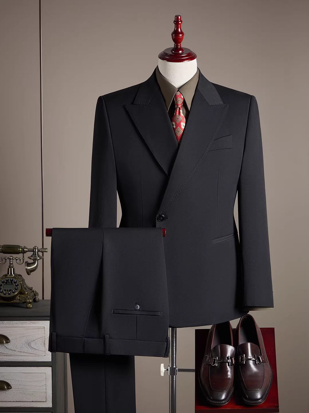 Bộ vest nam chất liệu len cừu kiểu Ý, dành cho dạ hội, công sở, lịch lãm, thời trang, dáng ôm, hai hàng khuy, hai mảnh