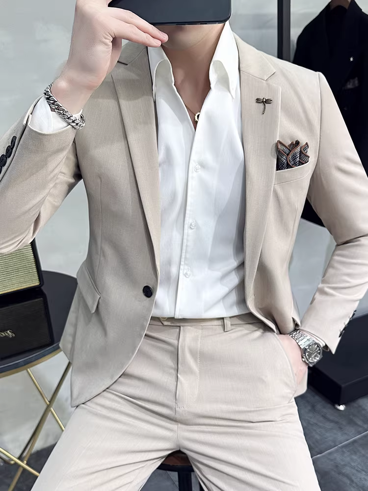 Bộ vest nam cao cấp, màu trơn, phong cách công sở lịch lãm, đa năng, kiểu Anh, ôm dáng, size lớn, vest cưới chú rể.