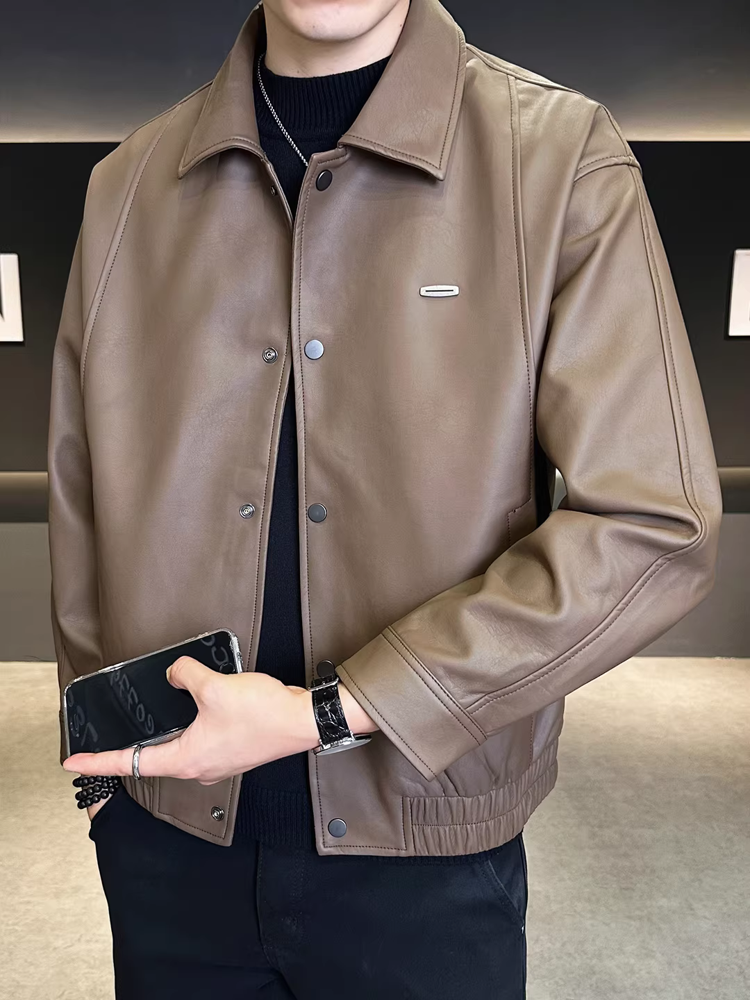 Áo khoác da nam mùa thu mới 2025, áo khoác da xe máy thương hiệu thời trang cao cấp