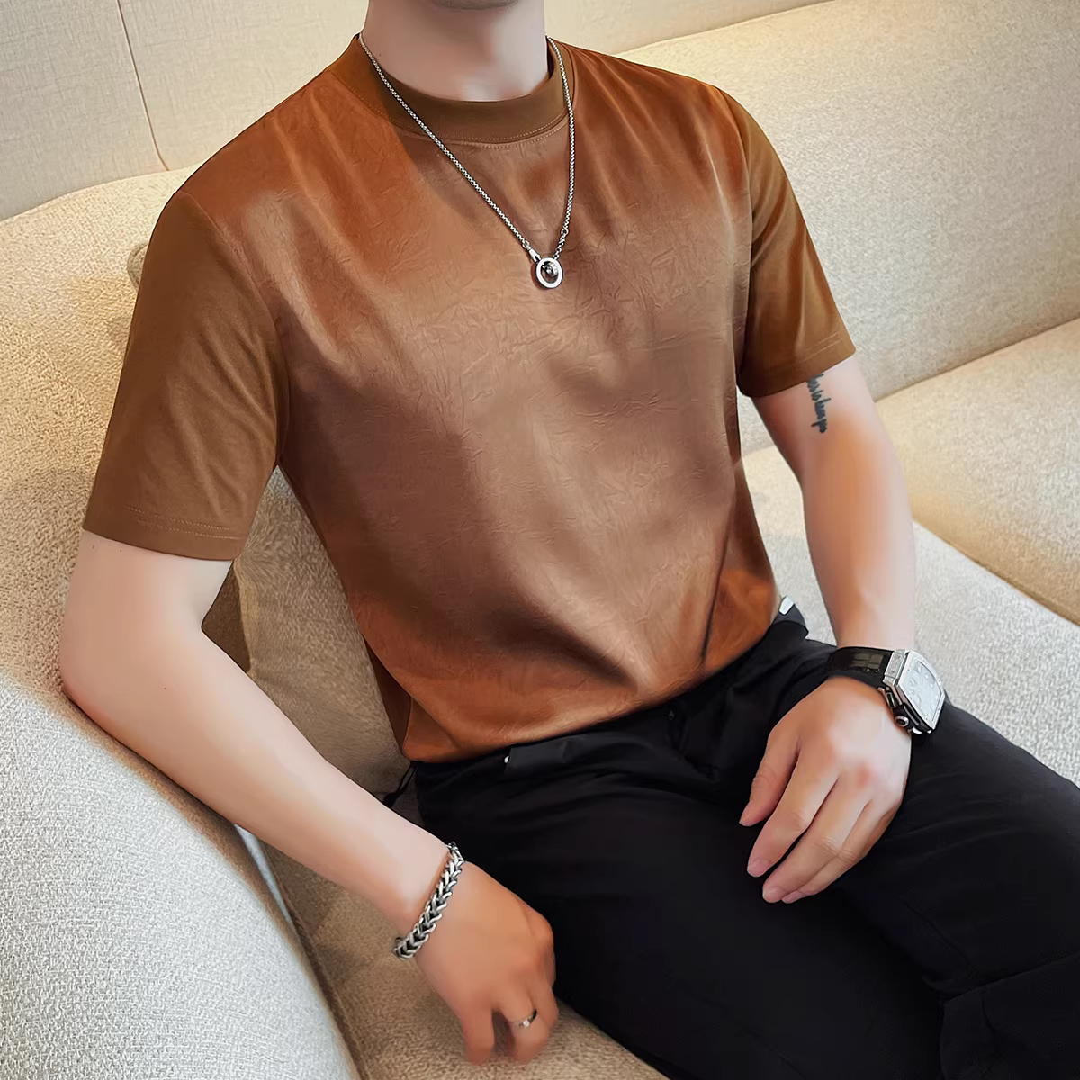 Áo thun nam ngắn tay mỏng mùa hè, xu hướng thời trang cao cấp, ôm vừa vặn, đẹp trai, mềm mại, áo thun giản dị và đa năng