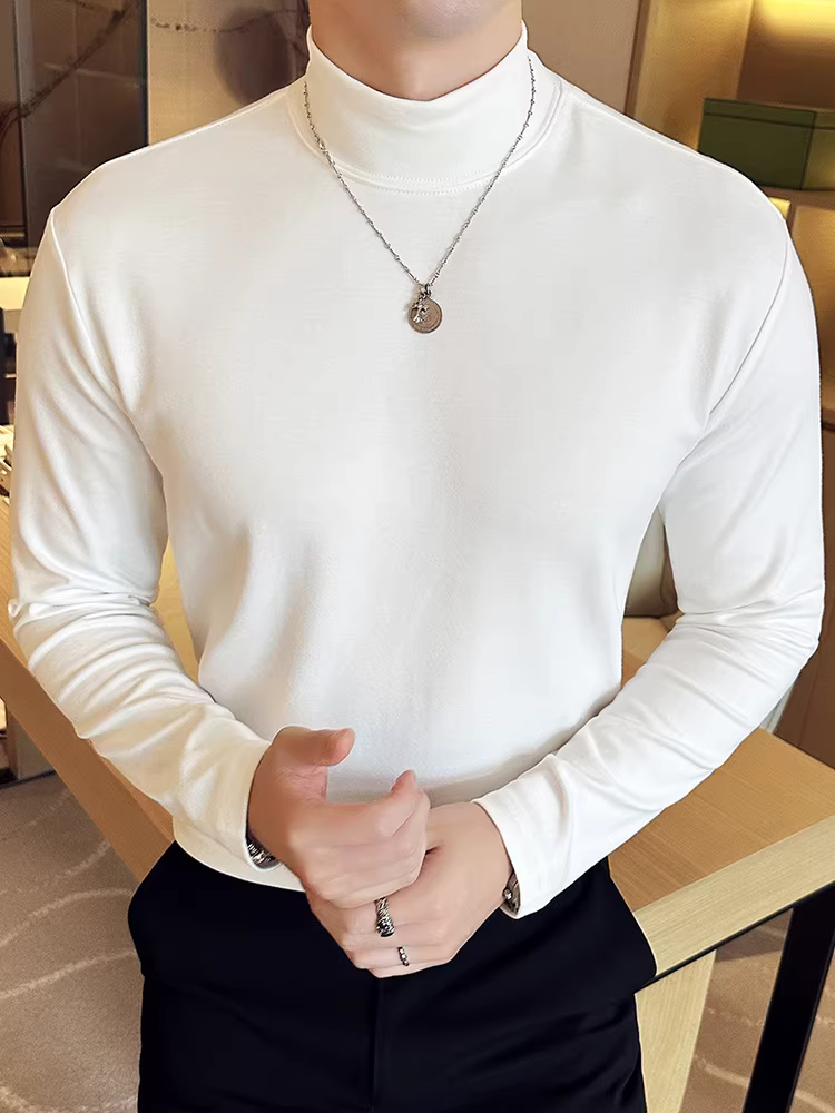 Áo thun dài tay cổ cao nửa cổ dành cho nam, thời trang thu đông đa năng, dáng rộng thoải mái, áo lót đa năng