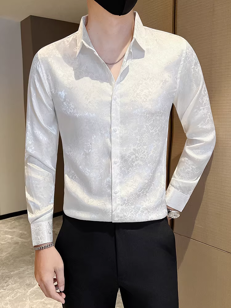 Áo sơ mi nam in họa tiết cổ điển tay dài mùa thu 2025 thời trang mới phong cách trẻ trung lịch lãm lịch sự dáng ôm