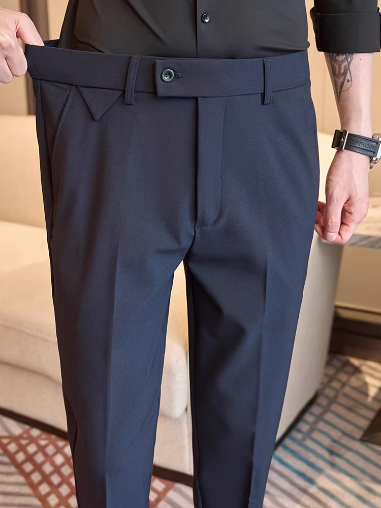 Quần âu nam lưng thun, quần chín phần cao cấp, kiểu dáng thời trang, ôm dáng, lịch sự, phù hợp với trang phục công sở.