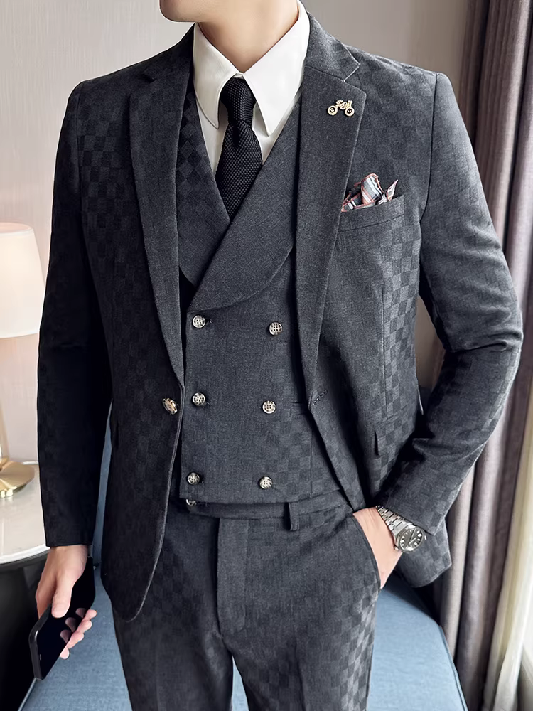 Bộ vest kẻ caro nam xuân thu kiểu mới cao cấp phong cách Anh quốc dáng ôm lịch lãm, trang phục công sở lịch sự, vest nam cá tính