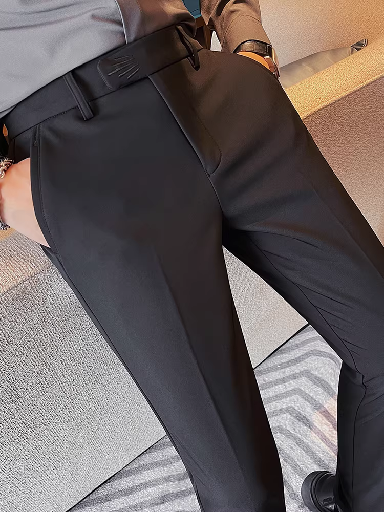 Quần âu nam lót lông cừu mùa thu đông, quần âu cao cấp, kiểu dáng đa năng, ôm dáng, ống côn, không nhăn.