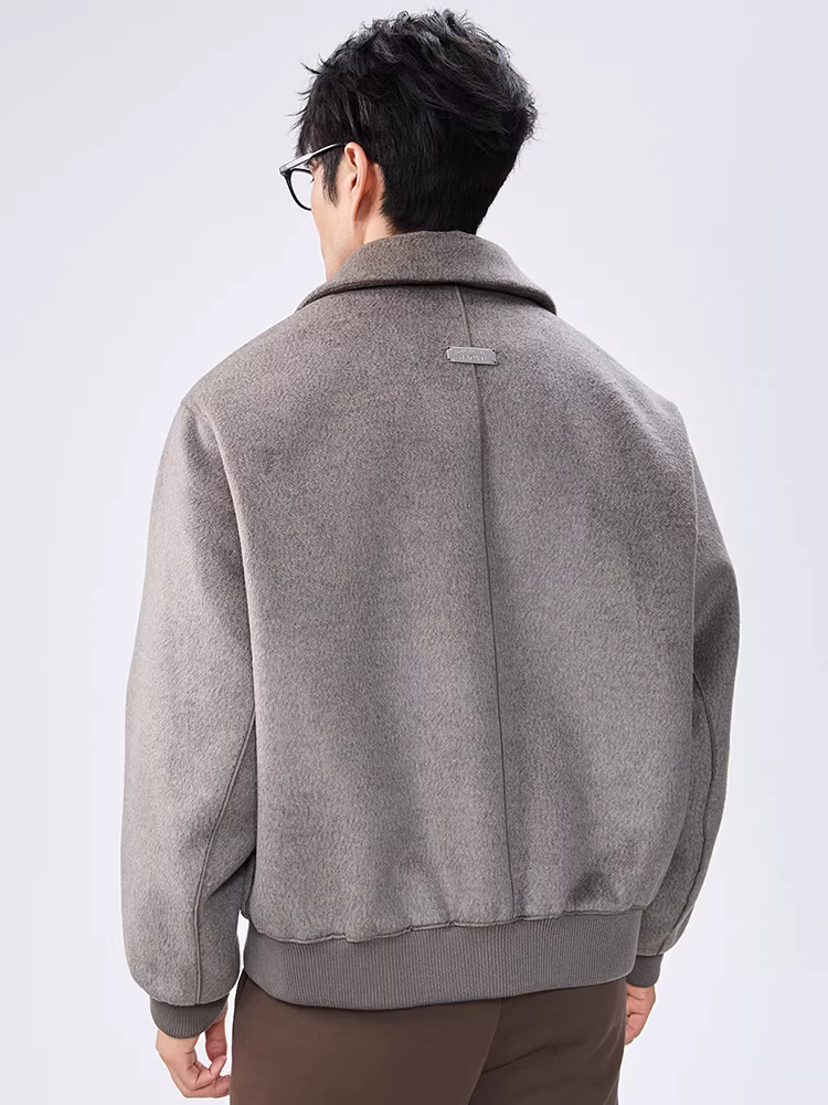 Áo khoác len nam khóa kéo đôi, kiểu mới thu đông 2025, chất lượng cao, thời trang, dáng rộng, ngắn.