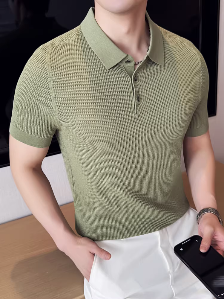 Áo Polo nam Yilite chất liệu lưới dệt kim, tay ngắn, mùa hè, mỏng, kiểu dáng ôm sát, cổ tròn, phong cách thường ngày