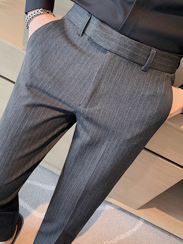 Quần âu kẻ sọc nam, xuân thu, cao cấp, kiểu dáng công sở lịch lãm Naples, ôm dáng, ống côn