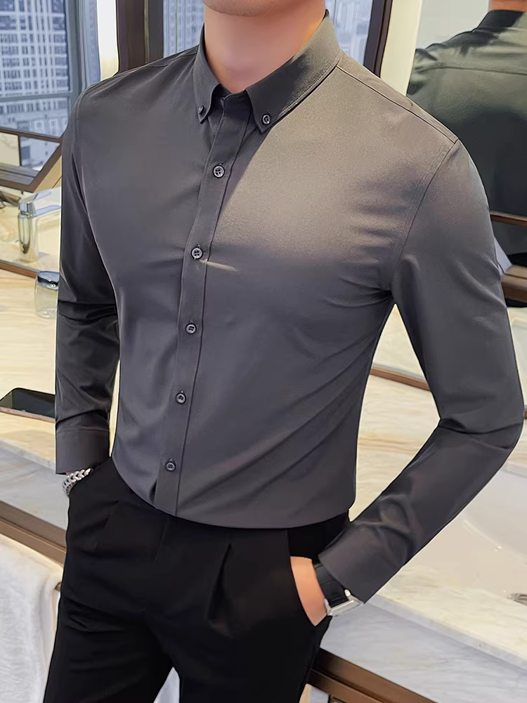 Áo sơ mi nam cao cấp, kiểu dáng xuân thu mới, ôm dáng, lịch lãm, phong cách công sở, trang phục công sở, áo sơ mi đa năng và hợp thời trang
