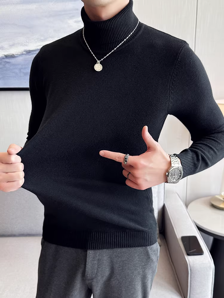 Áo len cổ lọ cao cấp chống xù cho nam, dài tay, thu đông, lót lông cừu, dày dặn, ôm dáng, chất liệu dệt kim cao cấp.