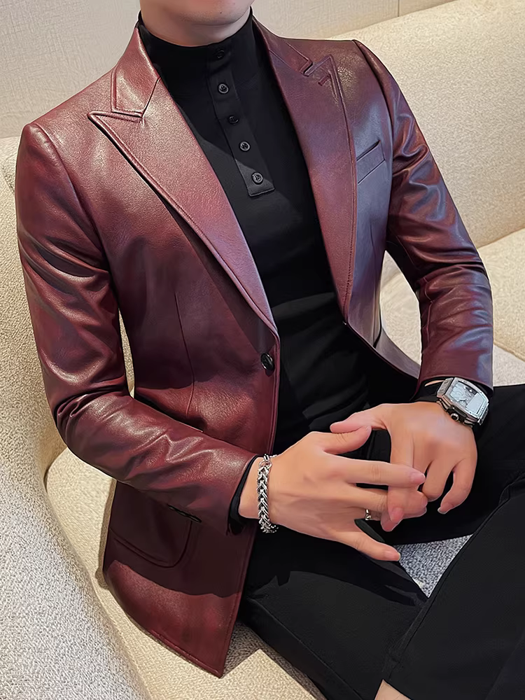 Áo khoác da nam màu nhuộm, thời trang xuân thu mới, hợp xu hướng, dáng ôm, phong cách, vest công sở lịch lãm.