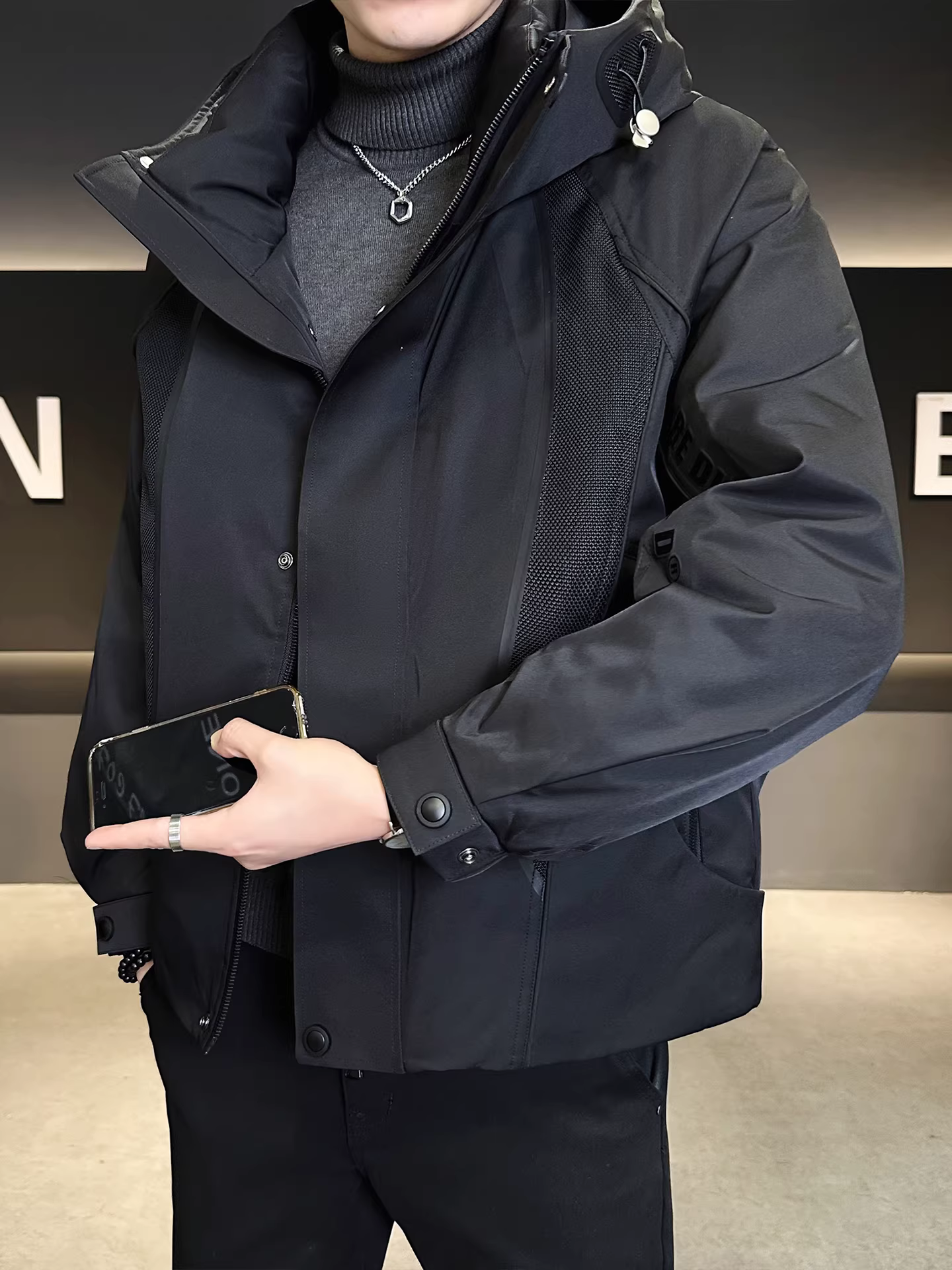 Áo khoác phao có mũ trùm đầu chất lượng cao, tiêu chuẩn quốc gia 90% lông ngỗng, dành cho nam, mùa đông 2025, kiểu dáng mới, áo khoác mềm mại, rộng rãi, thích hợp làm trang phục lao động ngoài trời