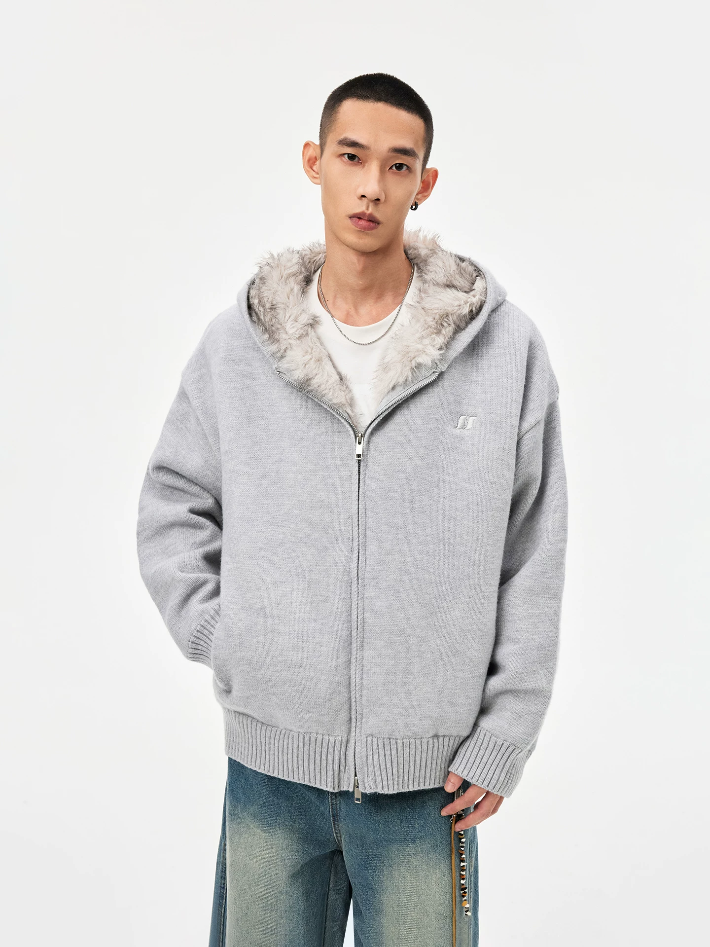 Áo khoác cotton có cổ lông hổ rừng cho nam và nữ, áo khoác cotton có mũ trùm đầu dệt kim thêu đơn giản, áo khoác ngoài dày và ấm áp.