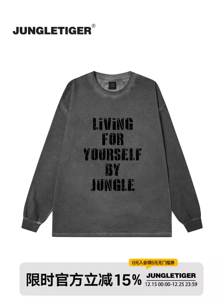 Áo thun có logo Jungle Tiger có mùi oải hương dành cho nam, áo dài tay cotton nguyên chất dành cho cặp đôi mùa xuân và mùa thu