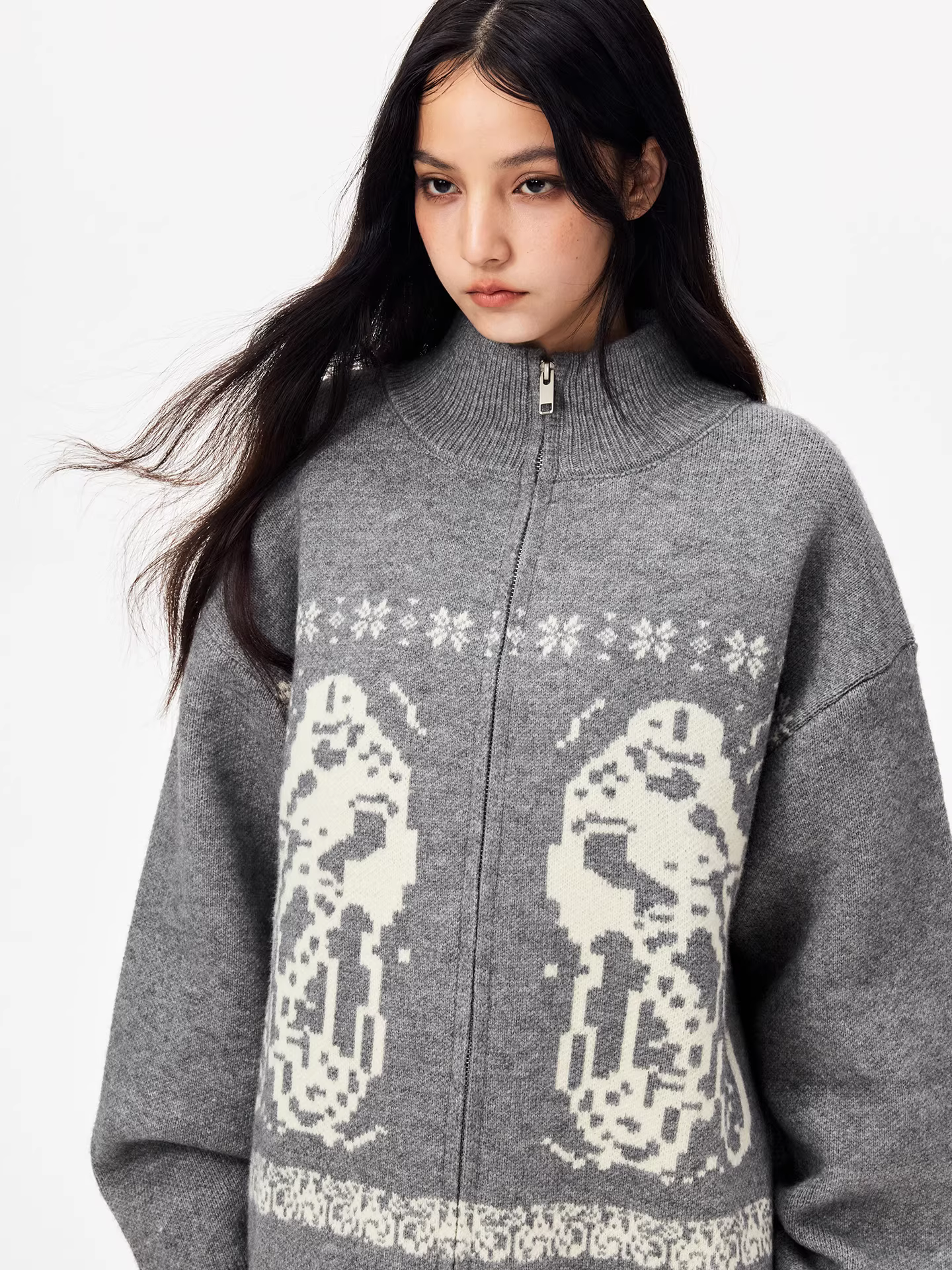 Áo len cardigan dày dặn họa tiết hổ rừng, nhung Bắc Cực, Fair Isle, dành cho cặp đôi, unisex, thiết kế thời trang