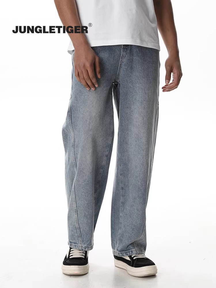 Quần jeans cắt xéo kiểu dáng thô mộc, phong cách retro Mỹ, ống rộng, dáng rộng, thoải mái dành cho nam và nữ