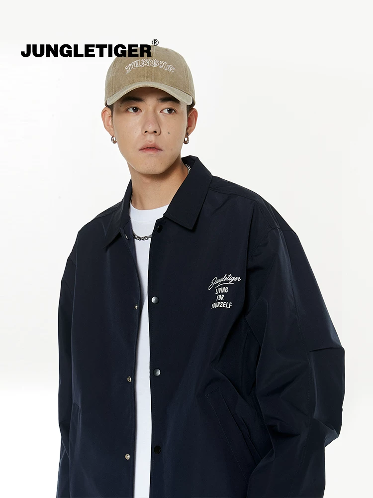 Jungle Tiger logo đơn giản áo khoác thêu áo khoác ngoài trời chống gió có ve áo áo khoác dáng rộng dành cho nam và nữ
