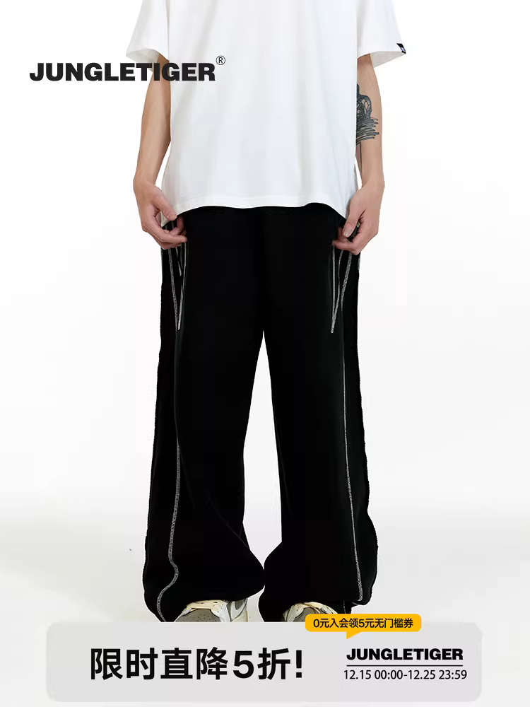 Quần jogger nam màu phối sọc báo rừng, kiểu dáng rộng thùng thình, chất liệu dệt kim, mẫu mới 2025