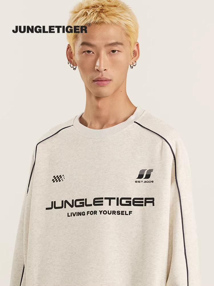 Áo nỉ cổ tròn có logo Jungle Tiger dày dặn mùa thu đông hạng nặng dáng rộng phong cách Mỹ dành cho cặp đôi dành cho nam và nữ