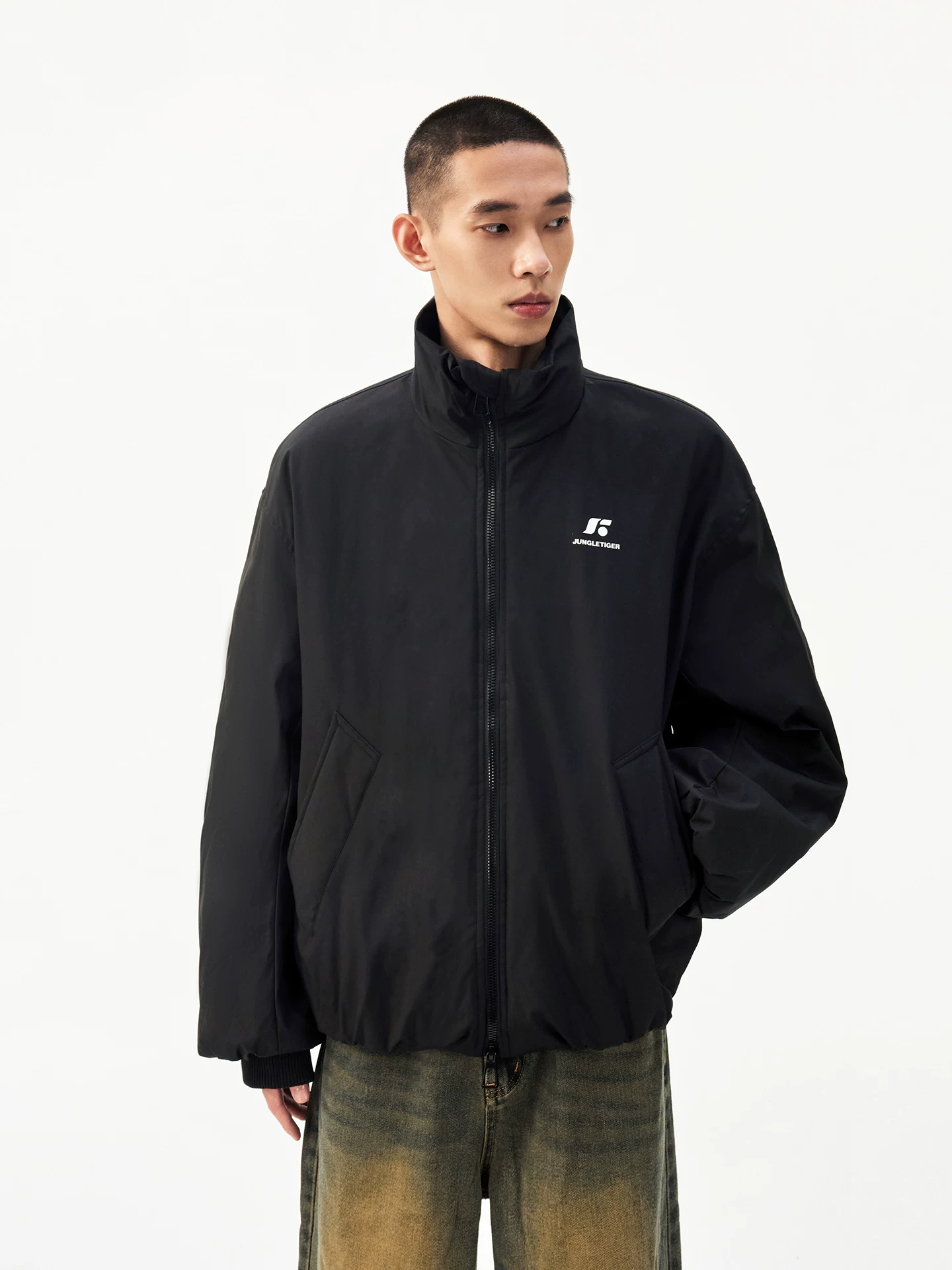 Áo khoác cotton cổ đứng phong cách Mỹ của Jungle Tiger dành cho nam, áo khoác cotton dày mùa đông 2025 dành cho cặp đôi, quần áo cotton rộng rãi, thoải mái dành cho nữ.