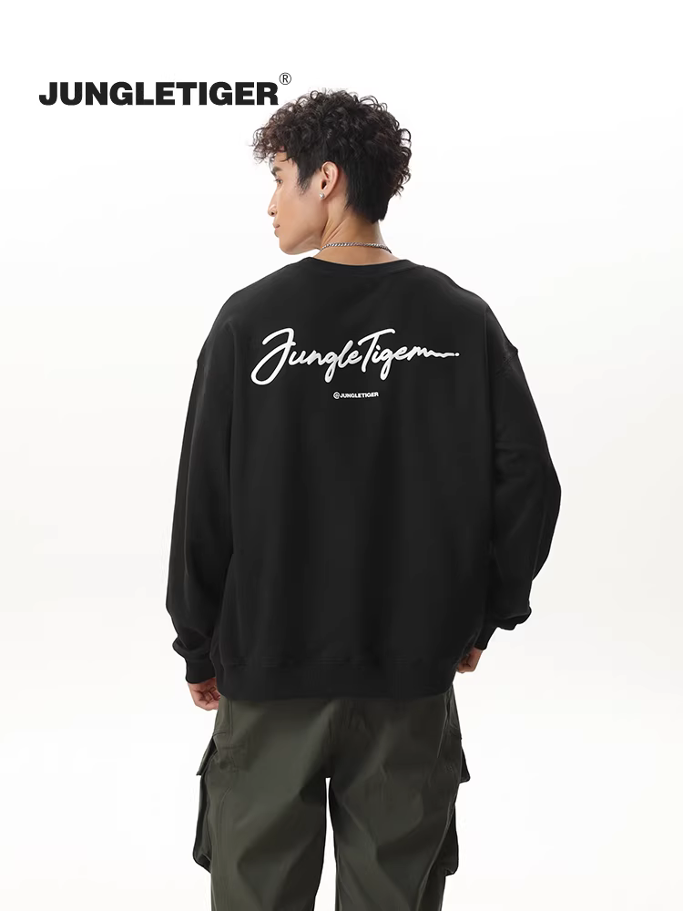 Áo thun cổ tròn in chữ foam phong cách Mỹ, thương hiệu Jungle Tiger, dành cho nam và nữ, chất liệu dày dặn 420g, màu tím