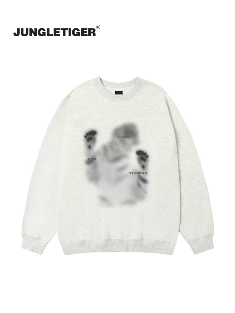 Áo thun nam in hình hổ rừng kỹ thuật số, họa tiết hổ ma mờ, chất liệu dày 420g, cổ tròn, mùa thu đông