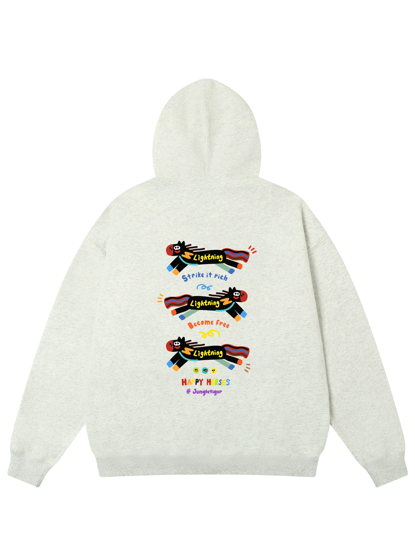Jungle Tiger & Illustrator Collaboration Năm 2026 Áo có mũ trùm đầu năm con ngựa Unisex Happy Pony Graffiti Áo khoác cardigan