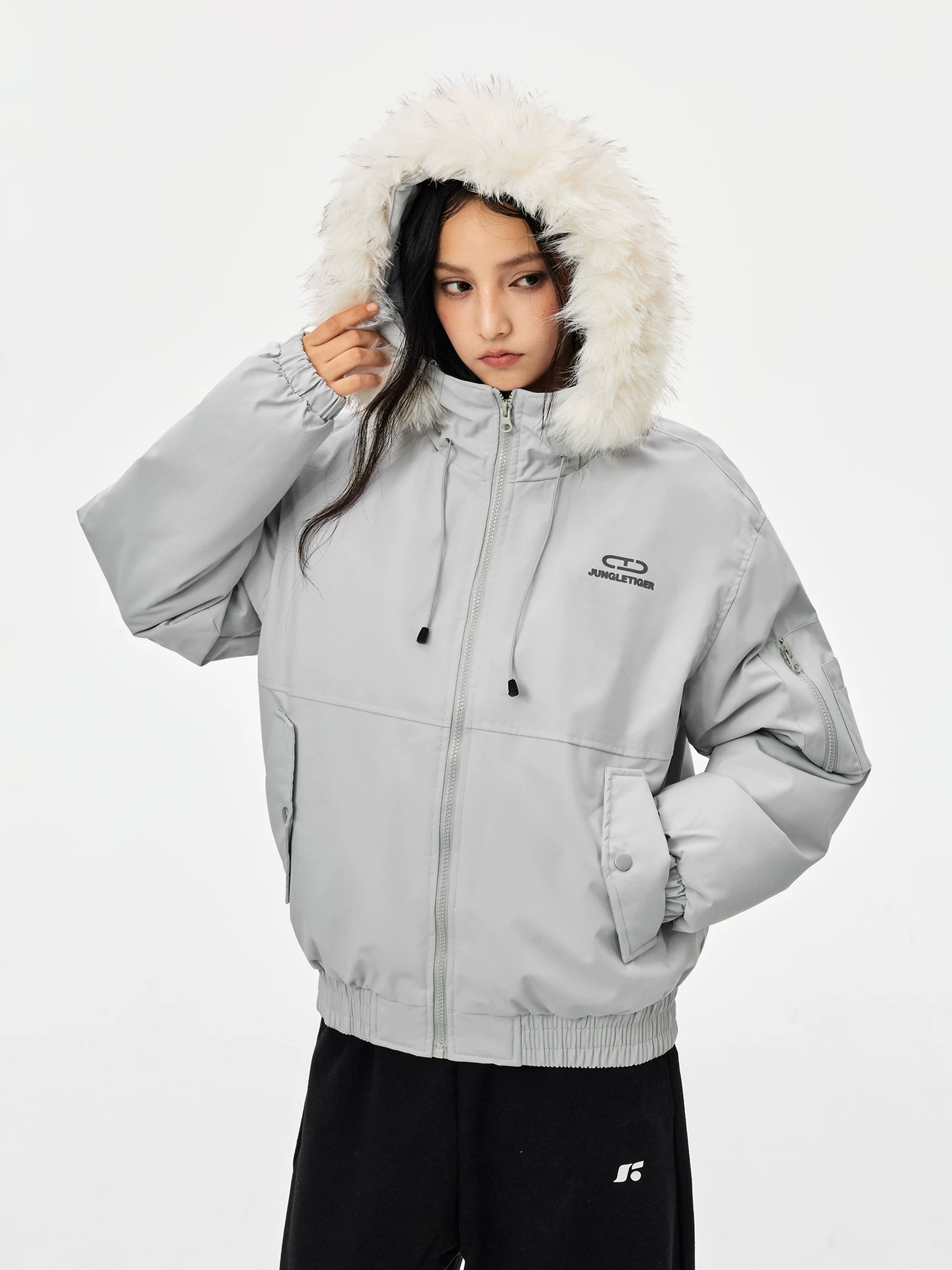 Áo khoác cotton có mũ trùm đầu và cổ lông tháo rời Jungle Tiger dành cho nam và nữ, thương hiệu thời trang đường phố, áo khoác parka dày dặn dành cho cặp đôi