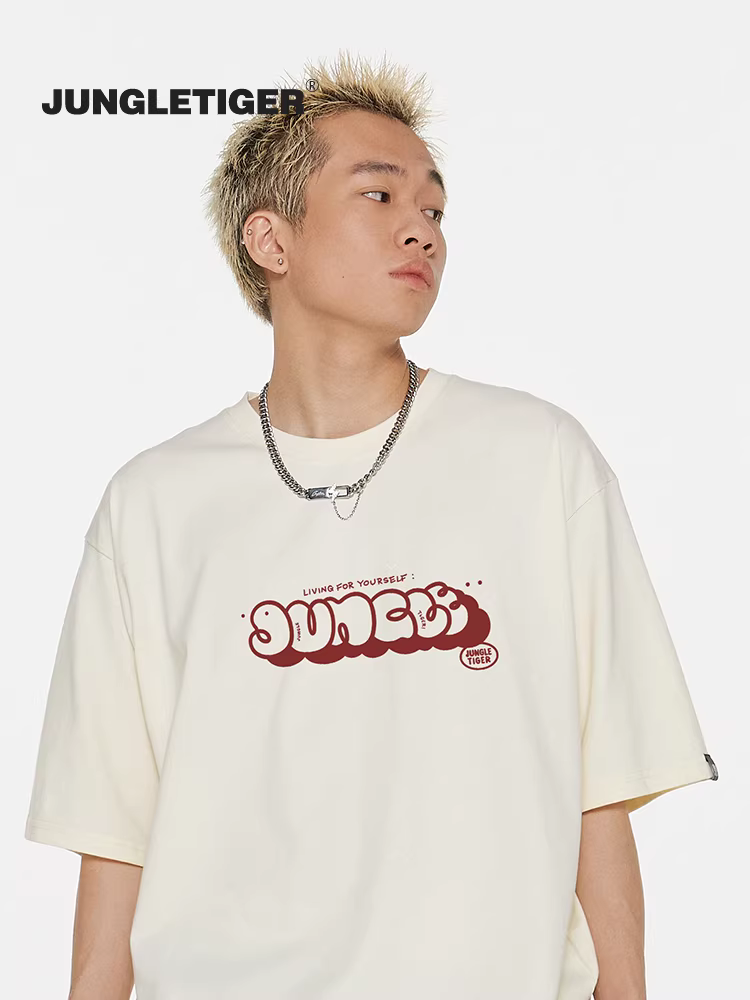 Áo thun cotton đơn giản phong cách Jungle Tiger dành cho nam, thiết kế độc đáo thời trang, tay ngắn dáng rộng dành cho sinh viên độc đáo