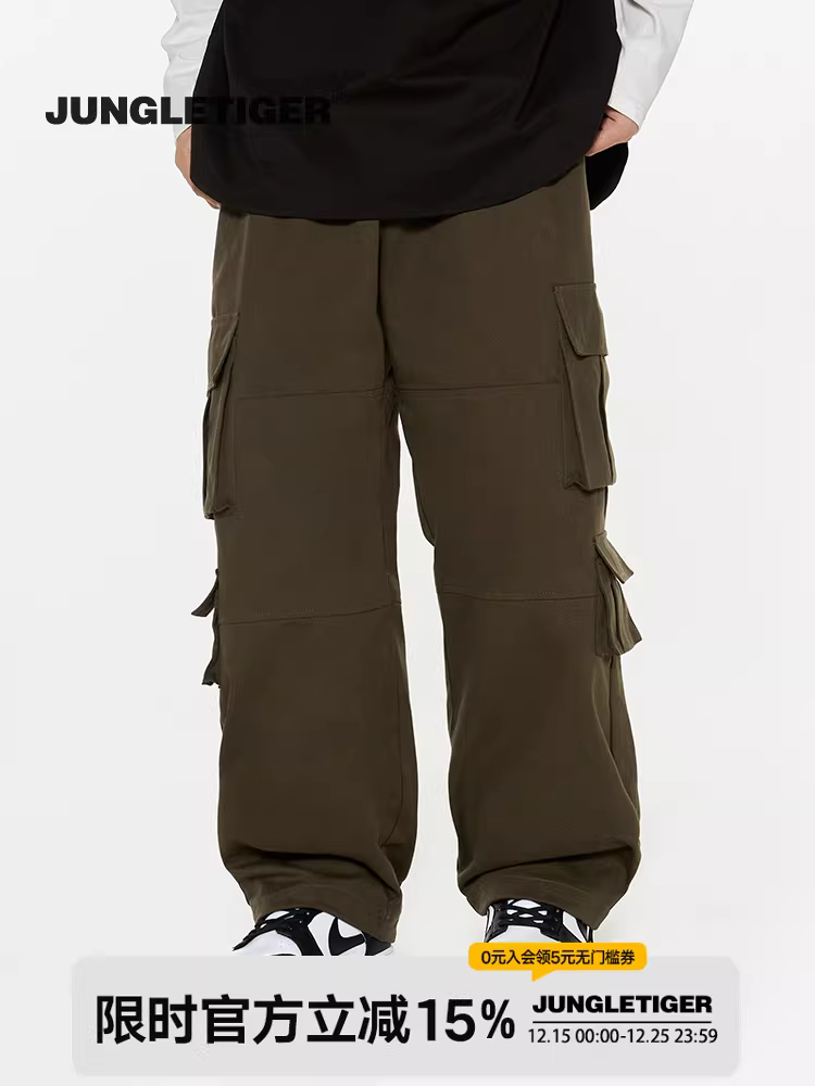 Quần áo bảo hộ lao động màu xanh quân đội Jungle Tiger, kiểu dáng thường ngày, unisex, nhiều túi, dáng thẳng, rộng rãi, thích hợp cho mùa xuân và mùa thu, quần đôi.