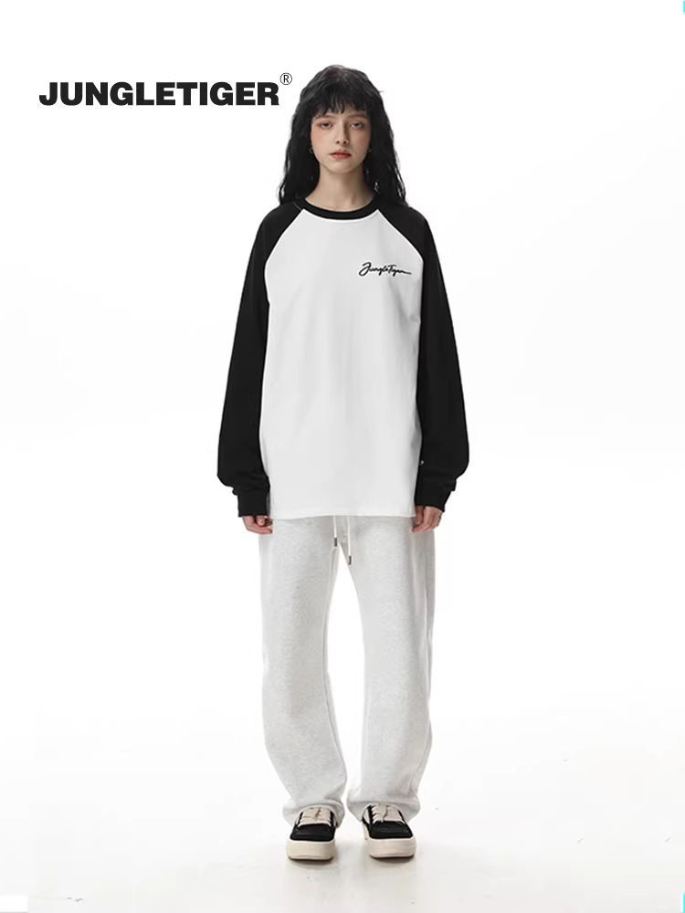 Áo thun tay raglan in logo hổ rừng chất liệu cotton 100% dày 260G, kiểu phối màu, dành cho nam và nữ