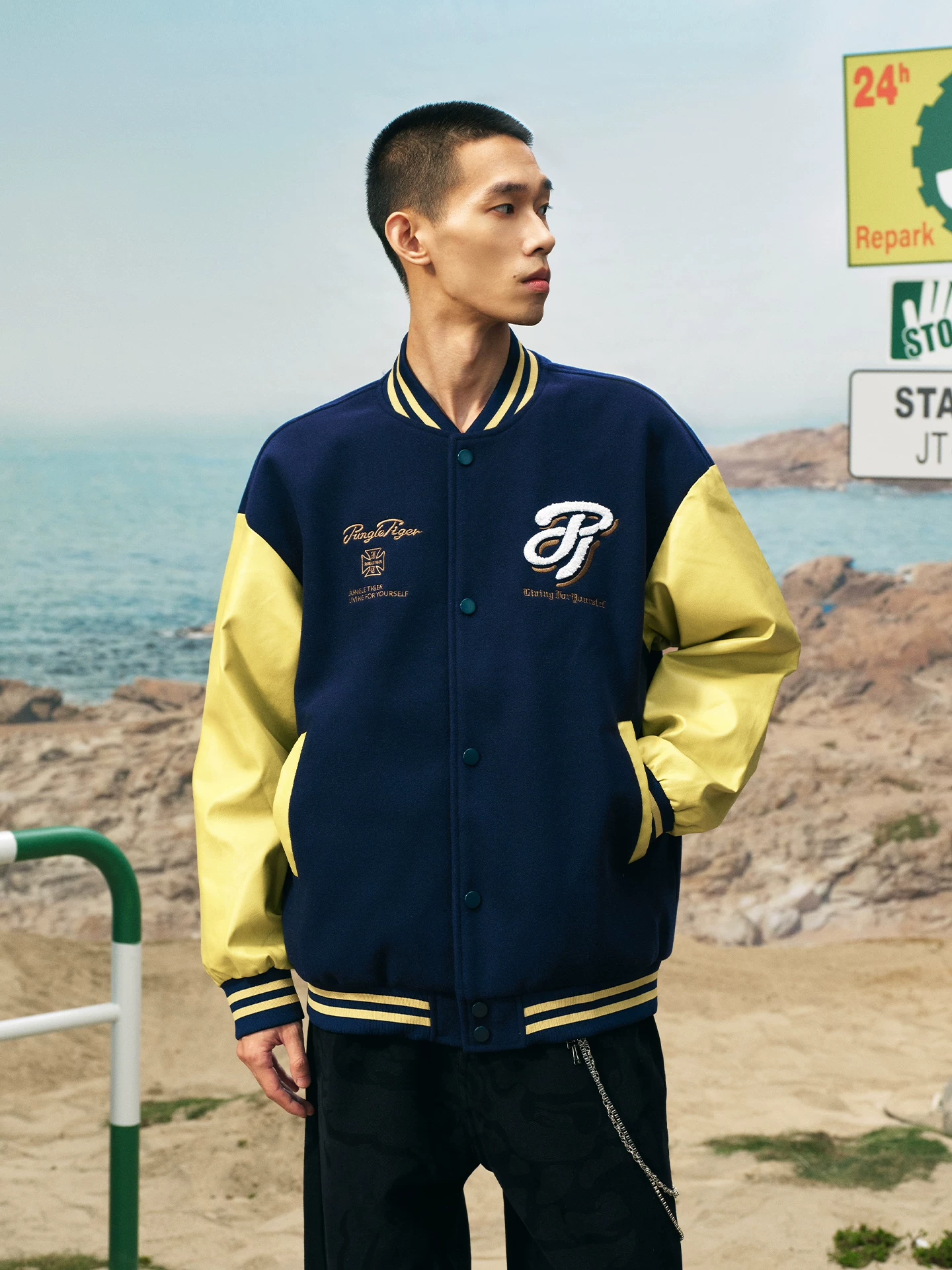 Áo khoác bóng chày thêu họa tiết Tiger American Street Style Unisex, kiểu dáng rộng rãi, thoải mái, thời trang
