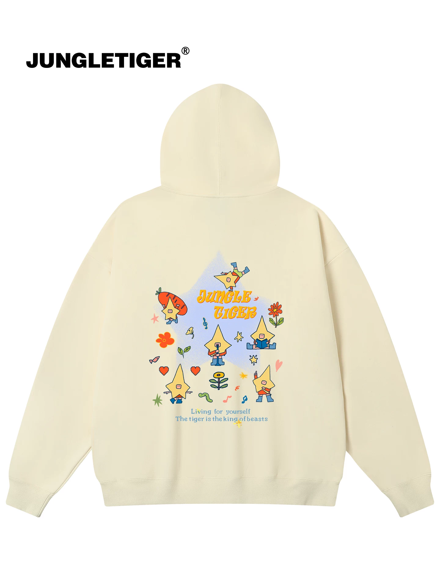 Jungle Tiger & Illustrator Hợp tác vui nhộn Áo len cardigan hình ngôi sao hoạt hình Áo len nam mùa thu/đông màu đen hạng nặng