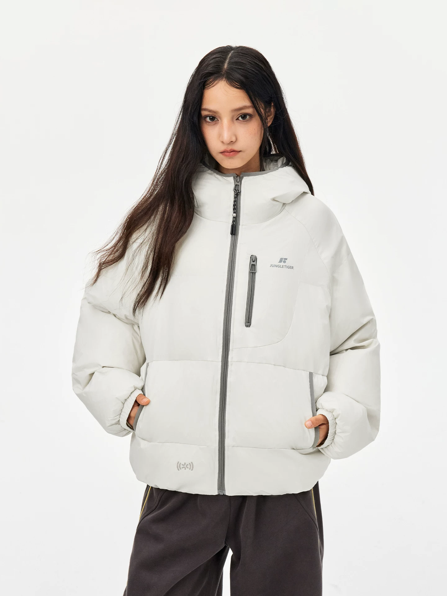 Áo khoác cotton có mũ trùm đầu thể thao nhẹ Jungle Tiger dành cho nam, áo khoác phao dày dặn phối màu mùa đông, áo khoác cotton đa năng dành cho cặp đôi thương hiệu thời thượng dành cho nữ.