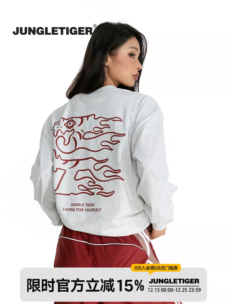 Áo thun dài tay Jungle Tiger Original JT Letter Tiger Head 2025 Xuân Thu phong cách Mỹ thời thượng thương hiệu cao cấp chất liệu cotton nguyên chất dành cho nam và nữ