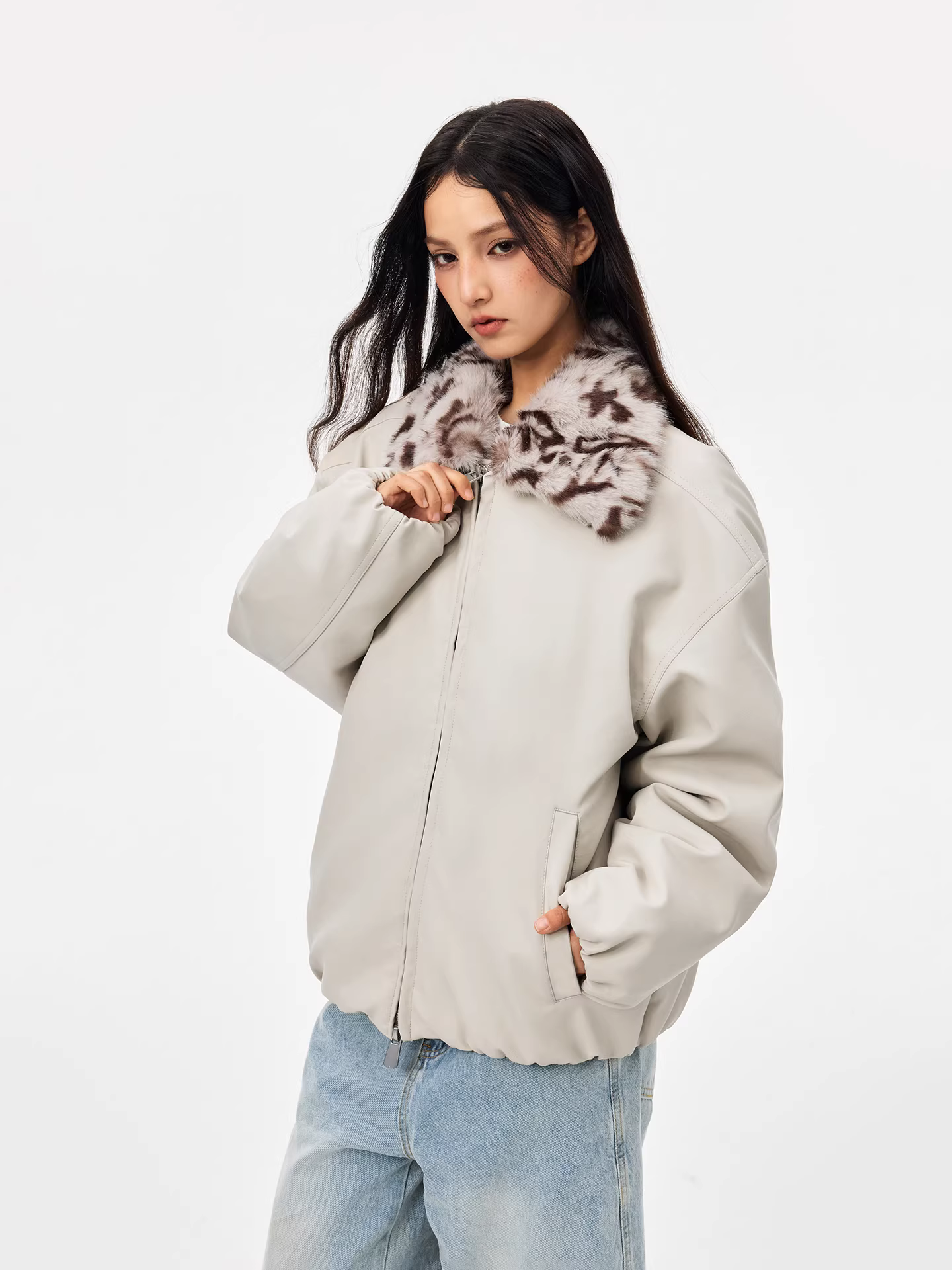 Áo khoác lông vũ trắng có cổ lông tháo rời Jungle Tiger dành cho nam, áo khoác da PU dày dặn giữ ấm mùa đông, áo khoác đôi