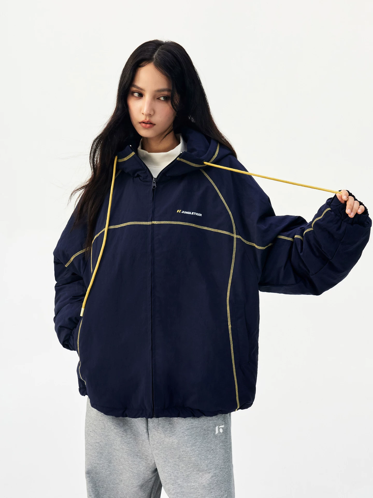 Áo khoác cotton màu xám cao cấp may kiểu tối giản Jungle Tiger dành cho nam và nữ, áo khoác bảo hộ mùa đông dày dặn, quần áo cotton đôi
