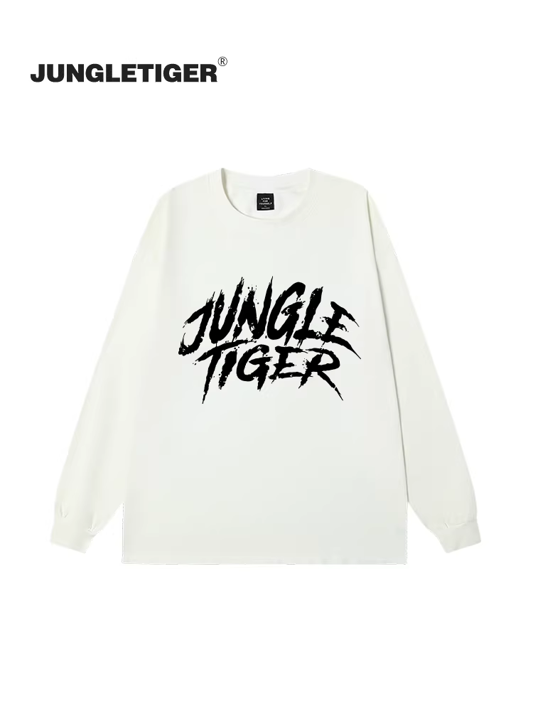 Áo thun dài tay in logo graffiti đường phố Jungle Tiger dành cho nam và nữ, áo sơ mi cotton nguyên chất có mùi thơm oải hương