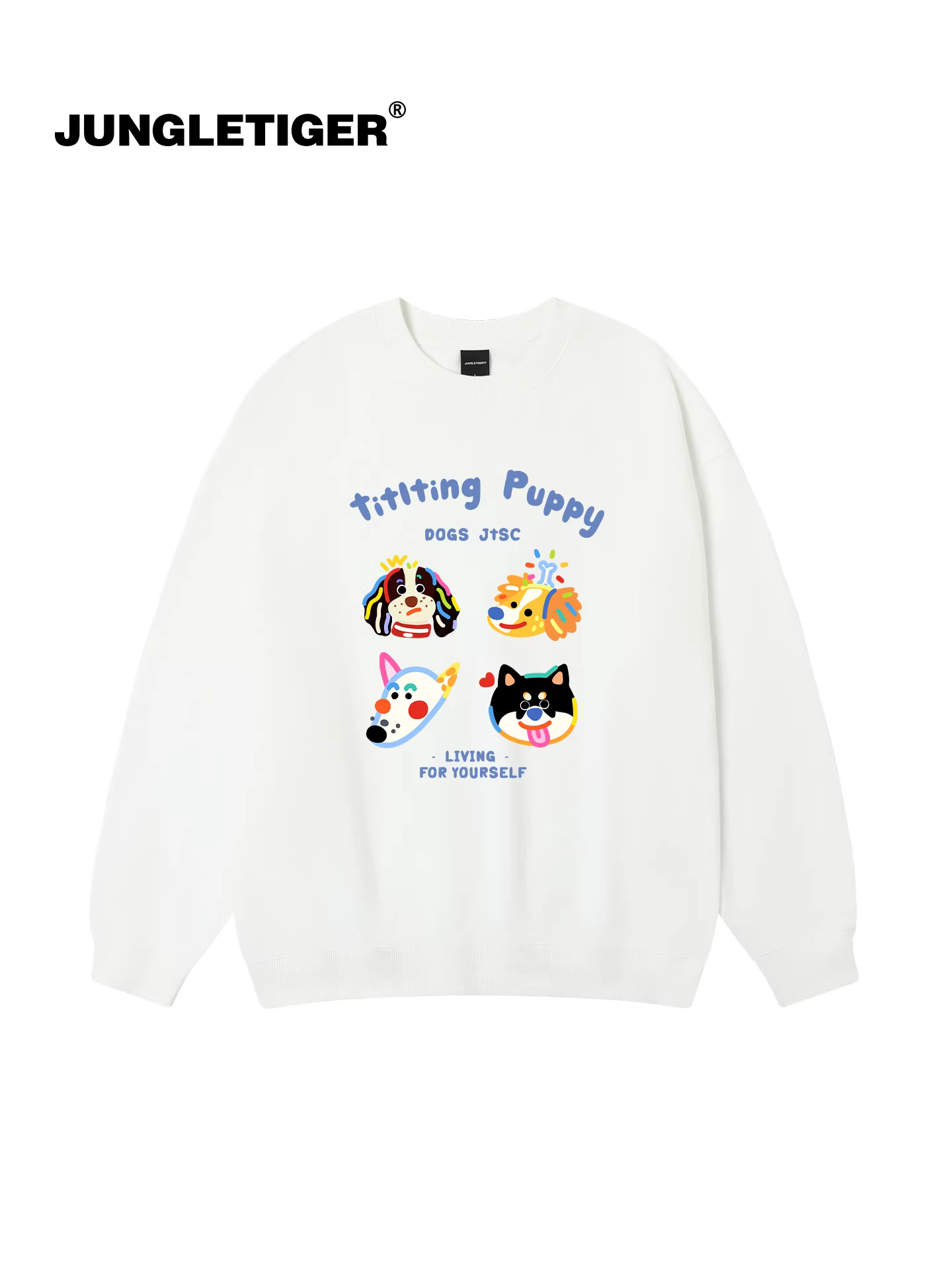 Jungle Tiger & Illustrator Collaboration Graffiti Puppy Print Áo thun nam thiết kế mùa thu 2025 Áo cổ tròn