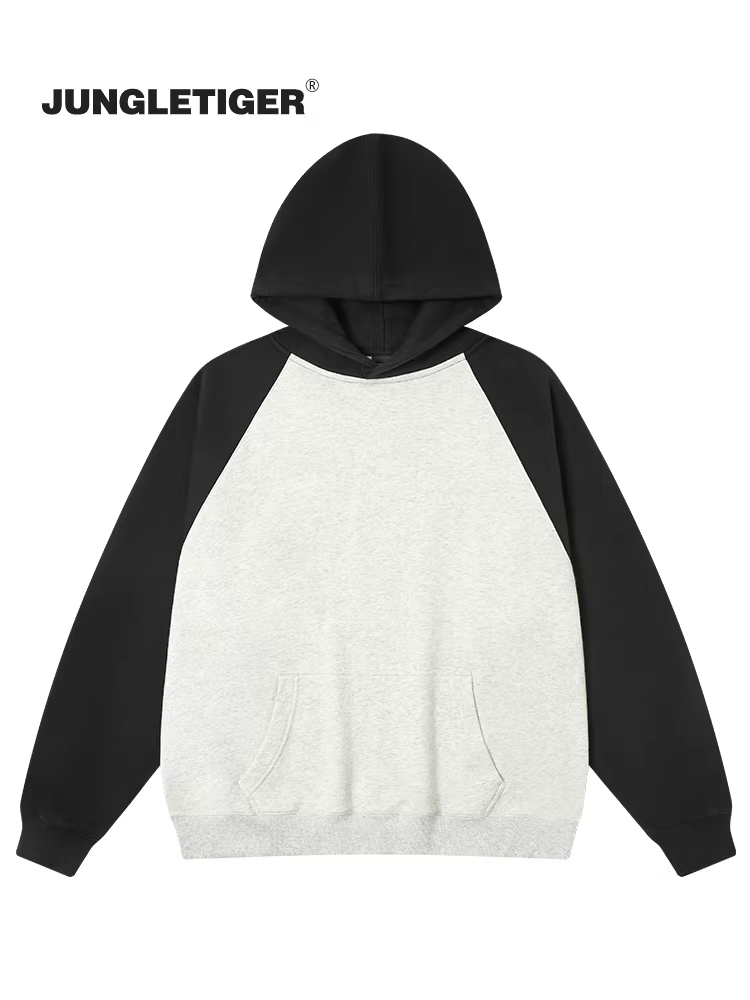 Áo hoodie nam chất liệu dày dặn phối màu đơn giản phong cách Jungle Tiger, tay raglan, mùa thu đông 2025, dành cho cặp đôi