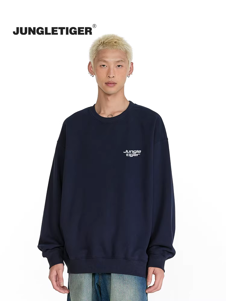 Áo thun cổ tròn kiểu Mỹ đơn giản Jungle Tiger dành cho nam, mùa thu đông dày dặn và ấm áp, chất liệu nặng 420g, kiểu dáng rộng rãi