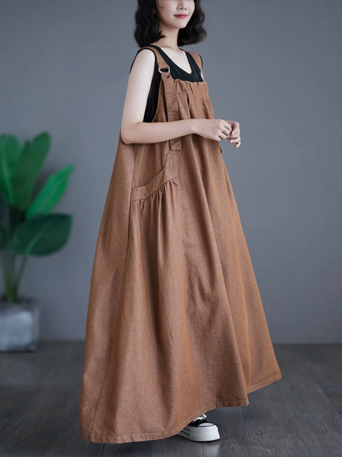 Đầm yếm cao cấp size lớn mẫu mới hè thu 2026, đầm dài retro dáng rộng tôn dáng chất liệu denim xòe