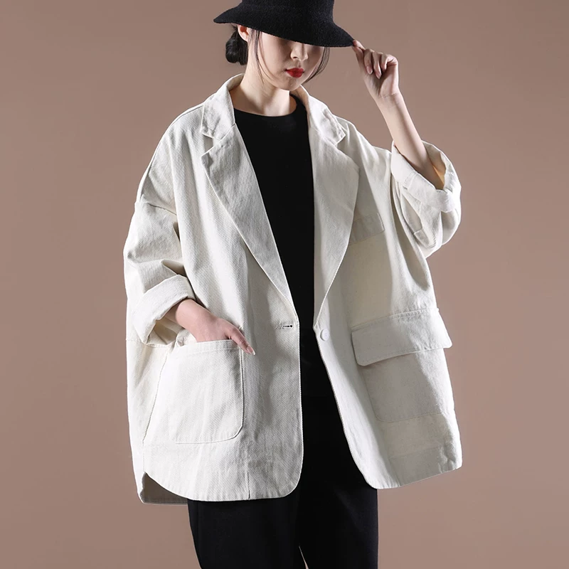 Thời trang nữ cỡ lớn: Áo khoác blazer nữ thiết kế độc đáo lấy cảm hứng từ nhà thiết kế, phong cách Hàn Quốc mới mùa thu 2026, dáng rộng, nghệ thuật, một cúc.